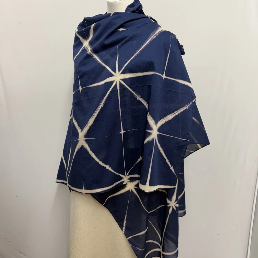 Lafayette 148 New York 100% Cotton Scarf Navy Beige Purple Tie Dye NWT $298.00